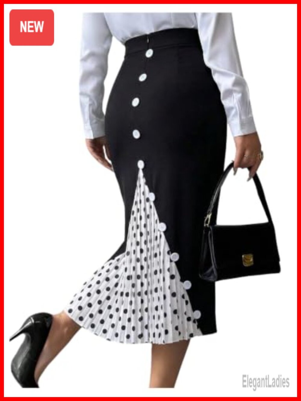 Women's Polka Dot Pleated High Waisted Bodycon Midi Skirt Business Casual Summer